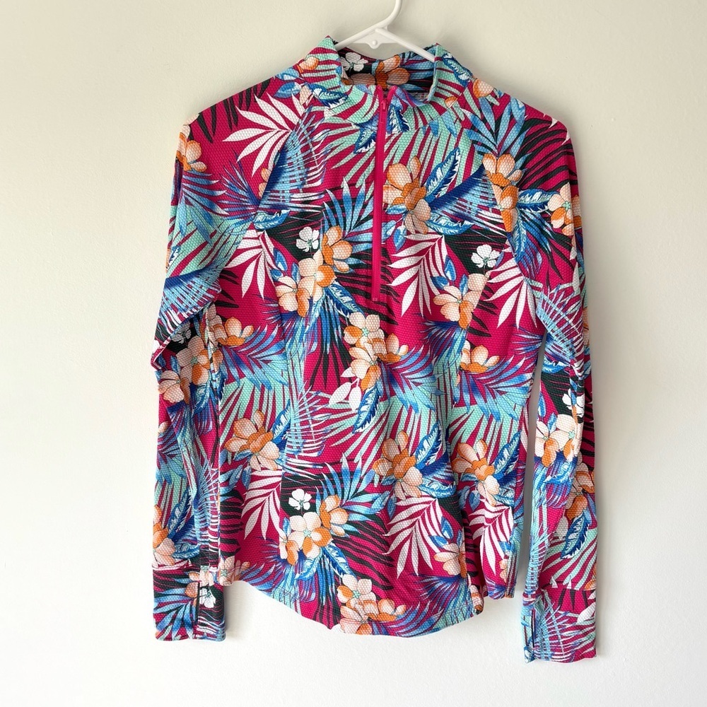 Tommy Bahama 1/4 Zip Jacket Tropical Floral Multicolor Golf & Tennis Activewear